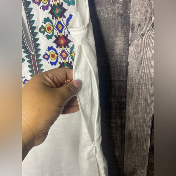 TORY BURCH Embroidered sleeveless linen dress Sz S - Picture 4 of 10